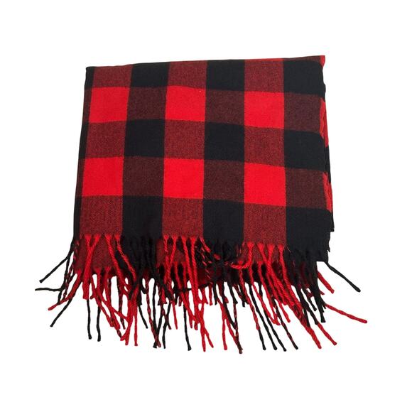 GAP Other - Gap Red & Black Buffalo Plaid Check Cozy Scarf with Fringe Unisex  78" x 24" NWT